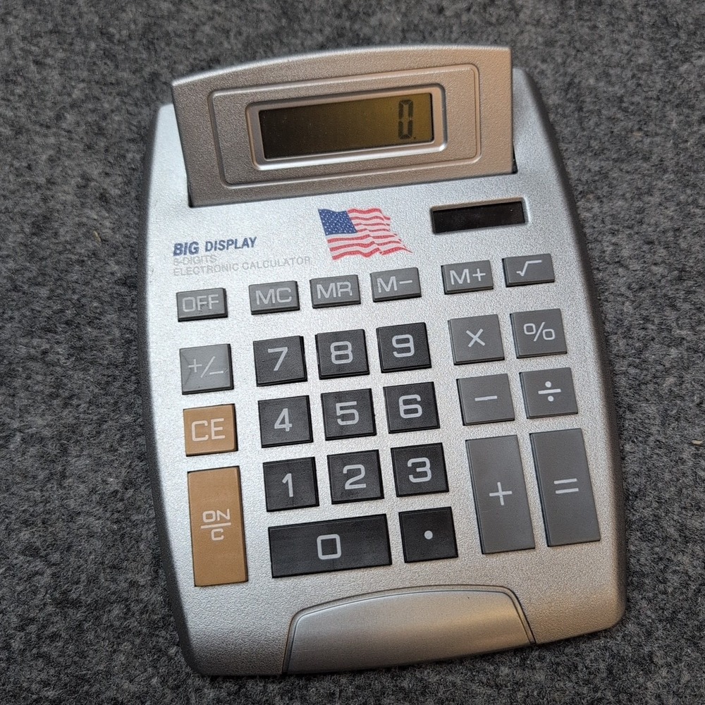 Vintage Heritage Foundation Big Display 8-Digit Calculator USA Flag 2009 Solar - Picture 4 of 6